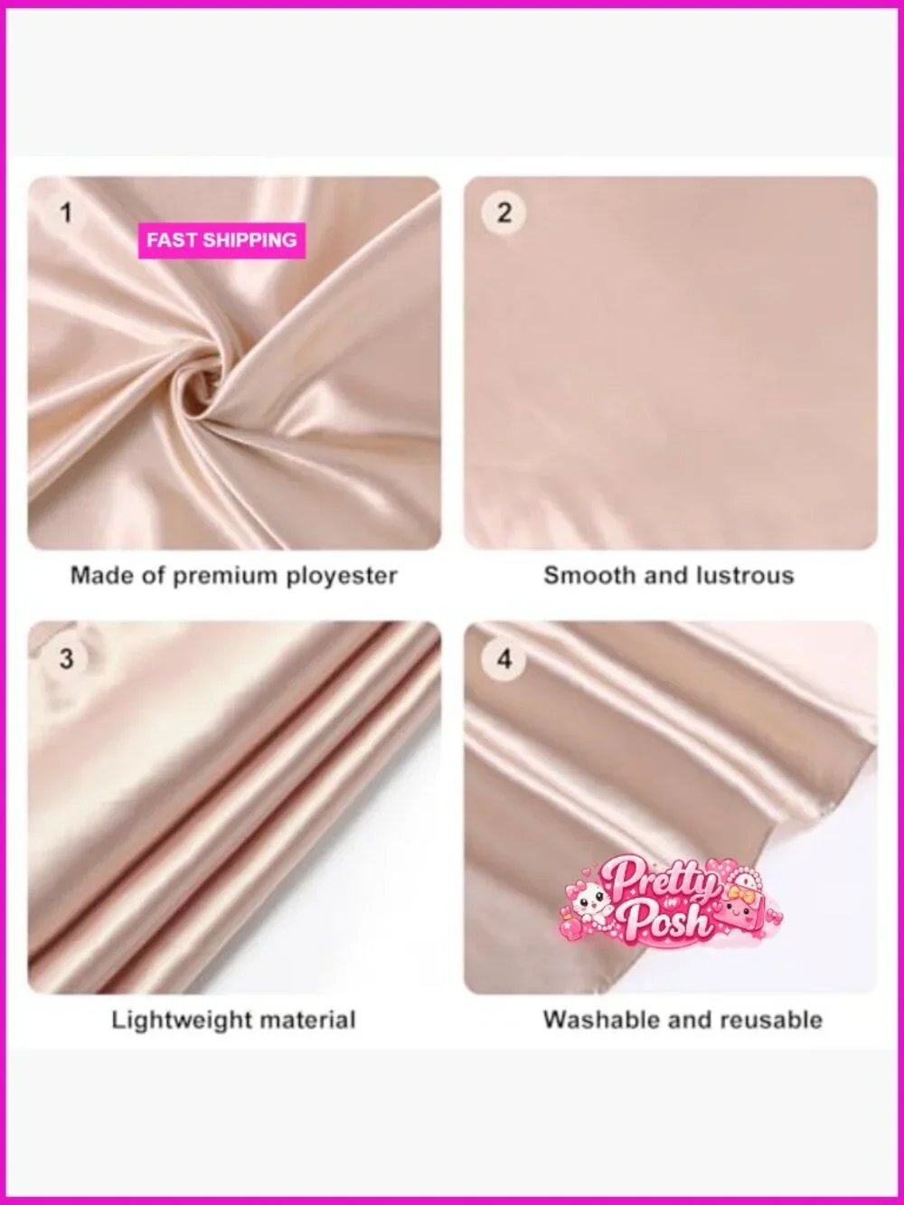 Large Square Satin Head Scarf Set - 3Pcs Silk Like Polyester Scarves
